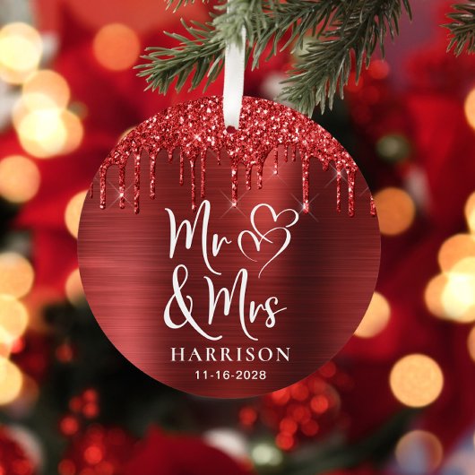 Kerst Pas getrouwd Rode Glitter Foto Metalen Ornament