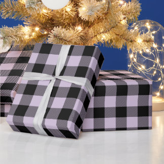 Kerst Pastel Paars en Zwarte Buffalo Check Cadeaupapier