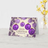 Kerst, Pastor/Familie, Paarse Ornamenten/Sneeuw Kaart (Gele Bloem)