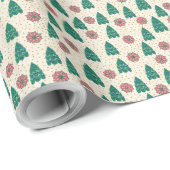 Kerst Patchwork Bomen en Poinsettias Cadeaupapier (Rol Hoek)