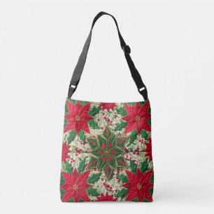 Kerst Patchwork Groene & Rode Bloemen Sneeuwvlok Crossbody Tas