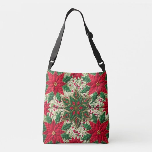 Kerst Patchwork Groene & Rode Bloemen Sneeuwvlok Crossbody Tas (Achterkant)