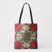 Kerst Patchwork Groene & Rode Bloemen Sneeuwvlok Tote Bag (Voorkant)