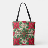 Kerst Patchwork Groene & Rode Bloemen Sneeuwvlok Tote Bag (Achterkant)