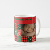 Kerst patchwork groene rode twee foto koffiemok (Voorkant rechts)