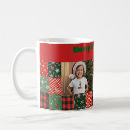 Kerst patchwork groene rode twee foto koffiemok