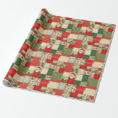 Kerst Patchwork in rood en groen Cadeaupapier (Uitgerold)