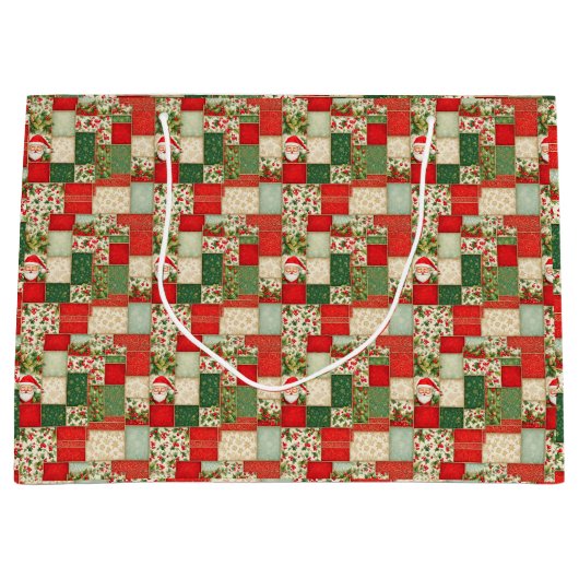 Kerst Patchwork in rood en groen Groot Cadeauzakje (Voorkant)