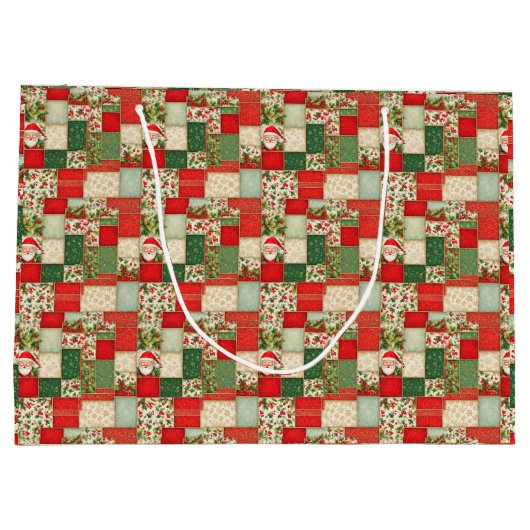 Kerst Patchwork in rood en groen Groot Cadeauzakje (Achterkant)