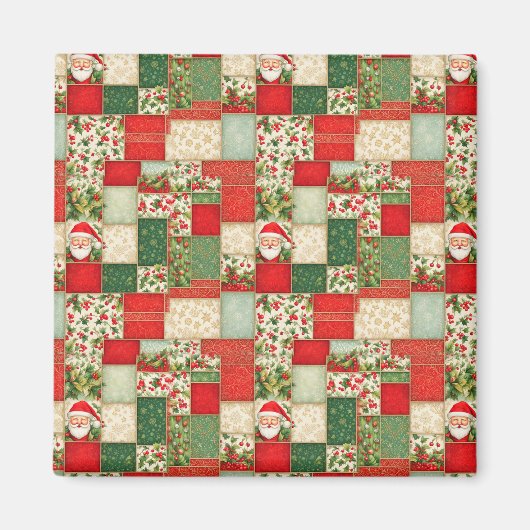 Kerst Patchwork in rood en groen Magneet (Voorkant)