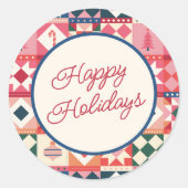 Kerst Patchwork Meerkleurig Prettig Kerstfeest Ronde Sticker (Voorkant)