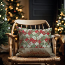 Kerst patchwork naam Groen Rood beige