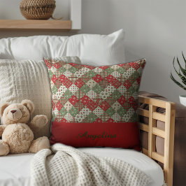 Kerst patchwork naam Groen Rood Kussen