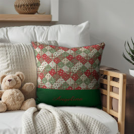 Kerst patchwork naam Groen Rood Kussen