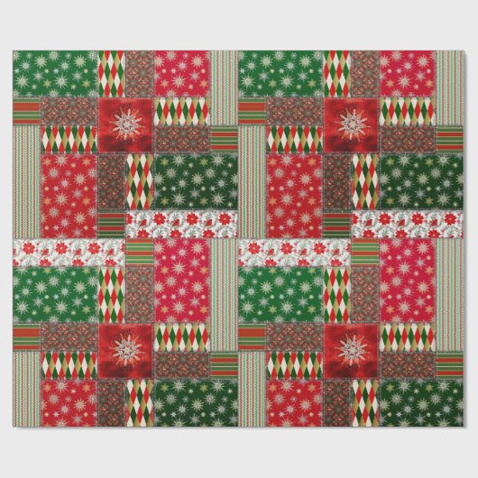 Kerst Patchwork Quilt Cadeaupapier (Vlak)