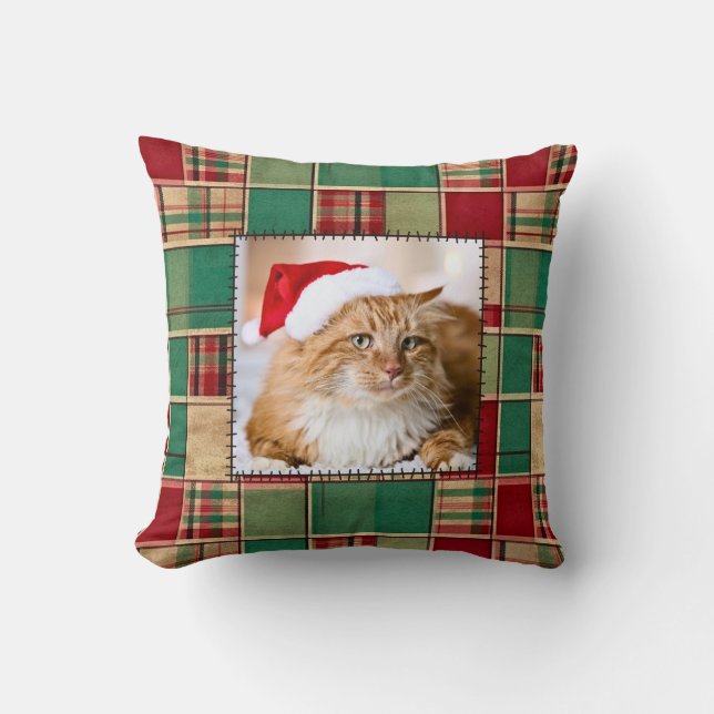 Kerst Patchwork Quilt Huisdier Familie Custom Foto Kussen (Voorkant)