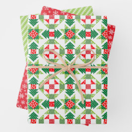 Kerst patchwork quilt inpakpapier set vel