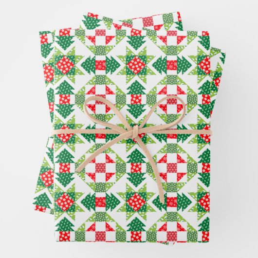 Kerst patchwork quilt inpakpapier vel set (In situ)