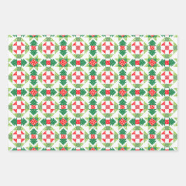 Kerst patchwork quilt inpakpapier vel set