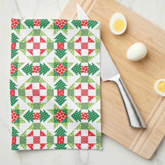 Kerst patchwork quilt keukenhanddoek (Quarter Fold)