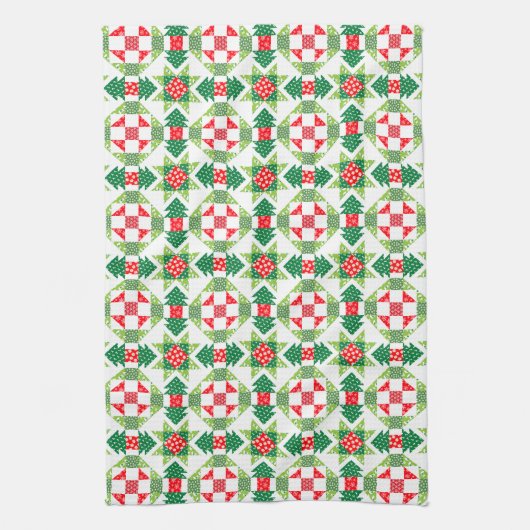 Kerst patchwork quilt keukenhanddoek (Verticaal)