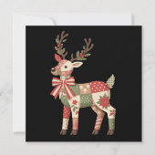 Kerst Patchwork Rendier Borduurwerk Dier Feestdagenkaart (Voorkant)