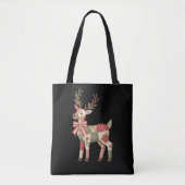 Kerst Patchwork Rendier Borduurwerk Dier Tote Bag (Voorkant)