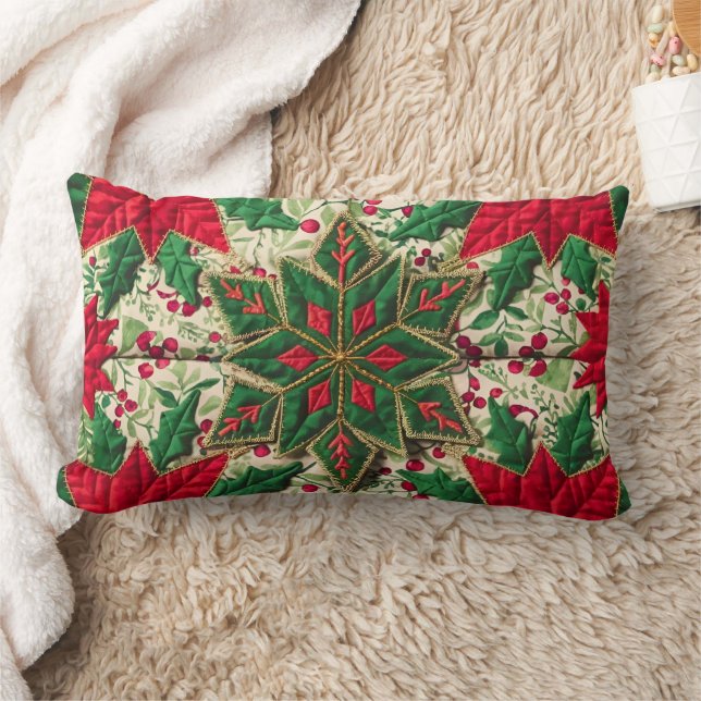 Kerst Patchwork Sierkussen Hoesje groen & rood Kussen (Deken)