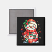 Kerst Patchwork Sneeuwman - Gewatteerde Kerstsfeer Magneet (Voorkant / Achterkant)