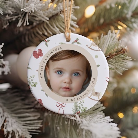 Kerst Patroon Eerste Kerstfoto Keramisch Ornament