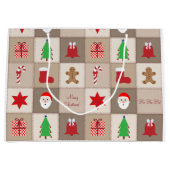 Kerst Patroon Grote Gift Bag - Beige Groot Cadeauzakje (Voorkant)
