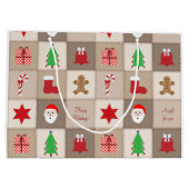 Kerst Patroon Grote Gift Bag - Beige Groot Cadeauzakje (Achterkant)