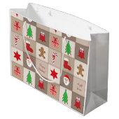 Kerst Patroon Grote Gift Bag - Beige Groot Cadeauzakje (Achterkant Gekanteld)