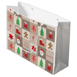 Kerst Patroon Grote Gift Bag - Beige Groot Cadeauzakje