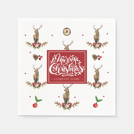 Kerst Patroon Herten Gepersonaliseerd Bedrijf Servet (Voorkant)