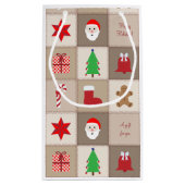 Kerst Patroon Kleine Gift Bag - Beige Klein Cadeauzakje (Achterkant)