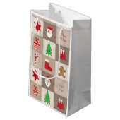 Kerst Patroon Kleine Gift Bag - Beige Klein Cadeauzakje (Achterkant Gekanteld)