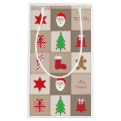 Kerst Patroon Kleine Gift Bag - Beige Klein Cadeauzakje (Voorkant)