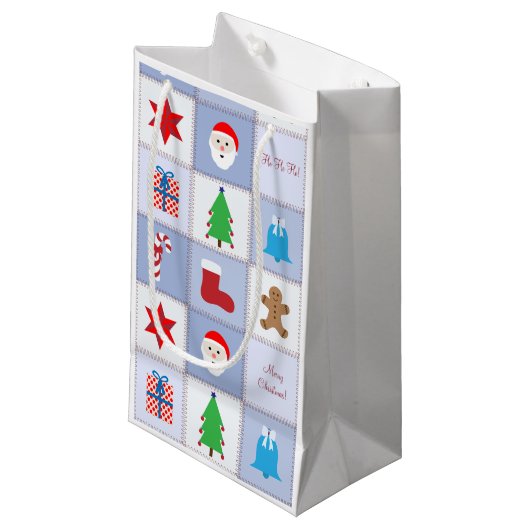 Kerst Patroon Kleine Gift Bag - Blauw Klein Cadeauzakje (Voorkant Gekanteld)
