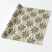 Kerst patroon met groene Holly bladeren Cadeaupapier (Uitgerold)