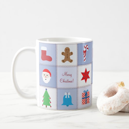 Kerst Patroon Mok - Blauwe Tonen Achtergrond (Met donut)