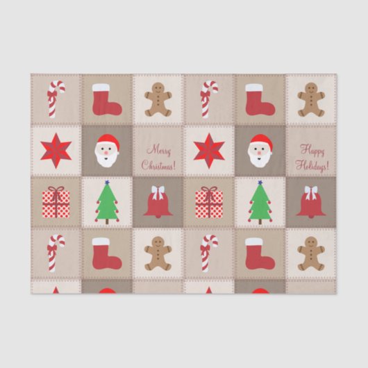 Kerst Patroon Tissue Paper - Beige Tissuepapier (Voorkant)