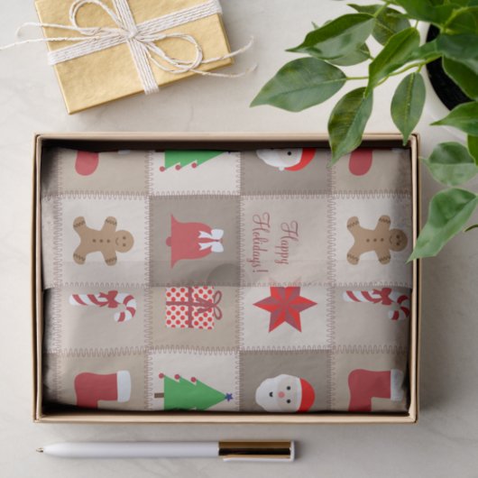 Kerst Patroon Tissue Paper - Beige Tissuepapier (Geschenk)