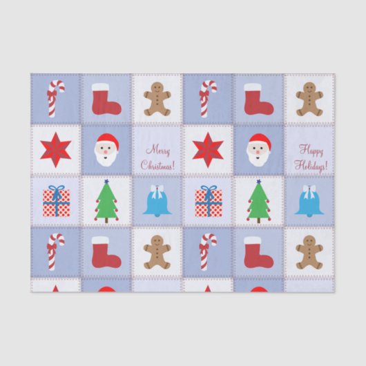 Kerst Patroon Tissue Paper - Blauw Tissuepapier (Voorkant)