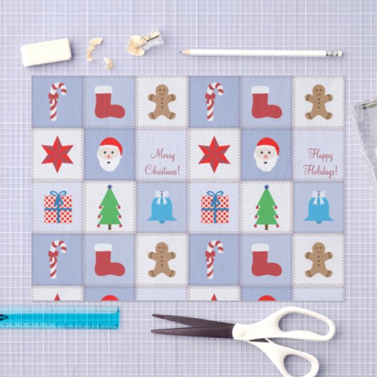 Kerst Patroon Tissue Paper - Blauw Tissuepapier (Craft)