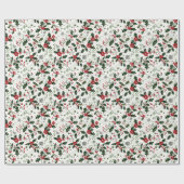 Kerst Patroon W / Holly, Rode bloemen en bessen Cadeaupapier (Vlak)