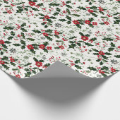 Kerst Patroon W / Holly, Rode bloemen en bessen Cadeaupapier (Hoek)