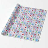 Kerst Patroon Wrapping Papier - Blauw (Uitgerold)