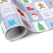 Kerst Patroon Wrapping Papier - Blauw (Rol Hoek)