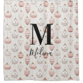 Kerst Patroon Zwart Monogram Modern Script Douchegordijn (Voorkant)